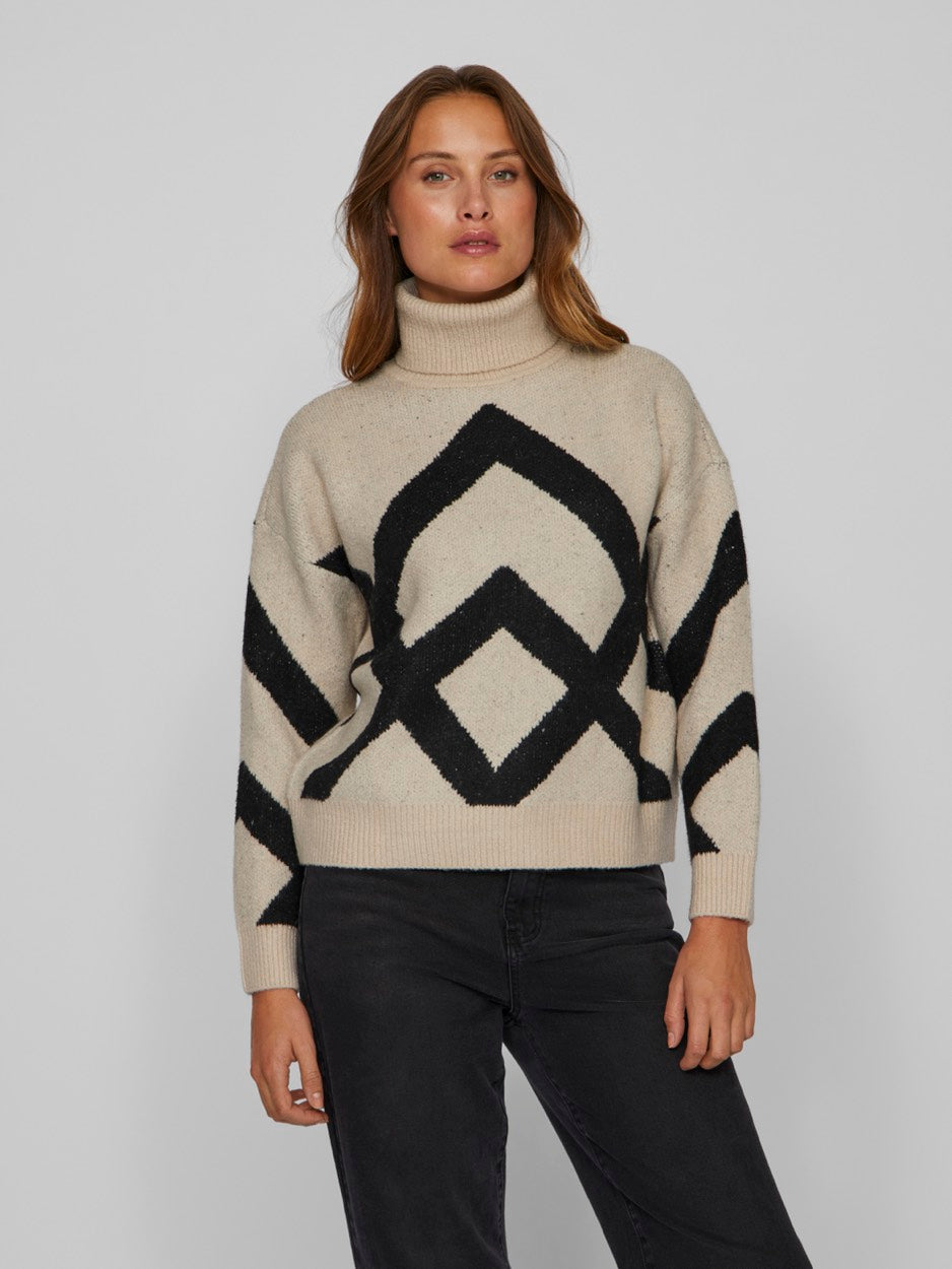 Vicille Rollneck L/s Jacquard Knit - Zand Dessin