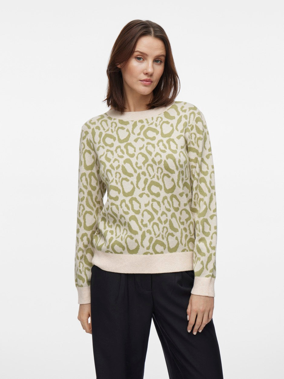 Viril L/s Jacquard Knit Top/1 - Ecru Dessin