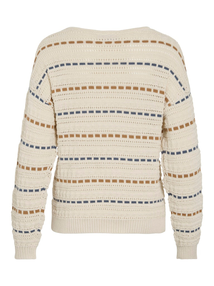 Vimarian O-neck Pointelle Stripe Knit/r - Ecru Dessin