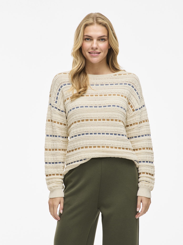 Vimarian O-neck Pointelle Stripe Knit/r - Ecru Dessin