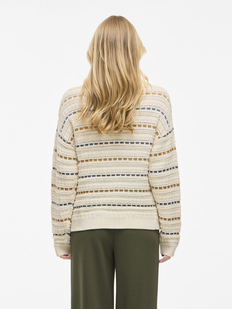 Vimarian O-neck Pointelle Stripe Knit/r - Ecru Dessin