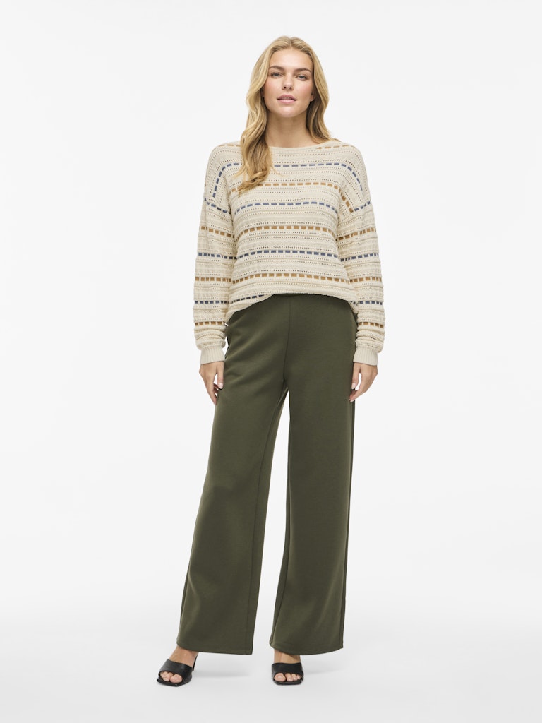 Vimarian O-neck Pointelle Stripe Knit/r - Ecru Dessin