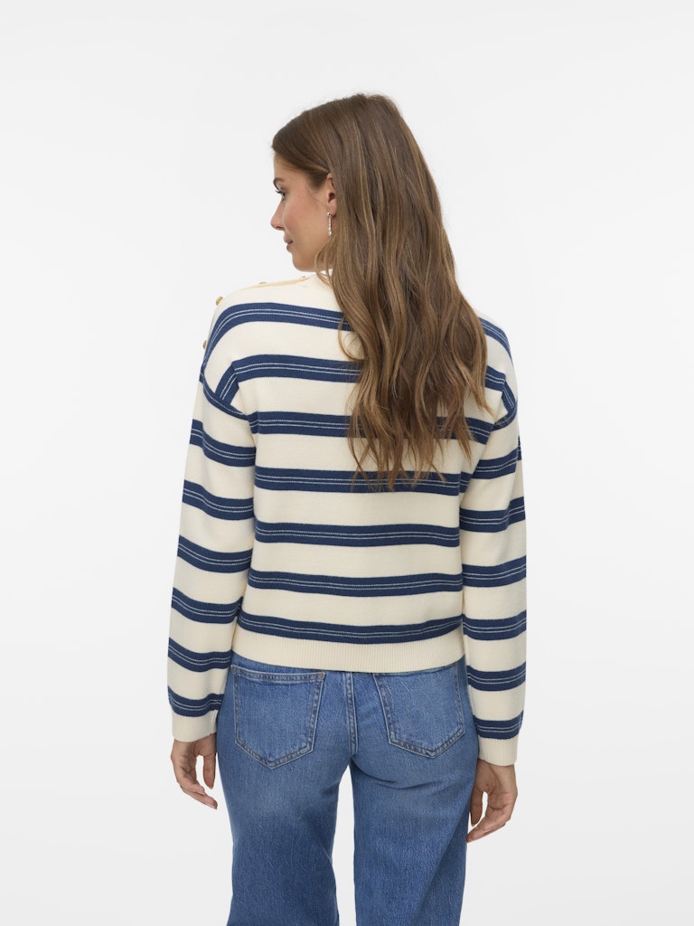 Vmgold Stripe Ls O-neck Pullover - Ecru Dessin
