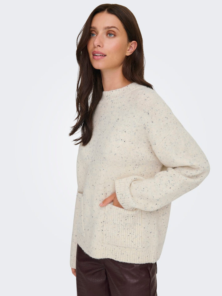 Jdyvirginia Life L/s Hn Pocket Pull Knt - Ecru Dessin