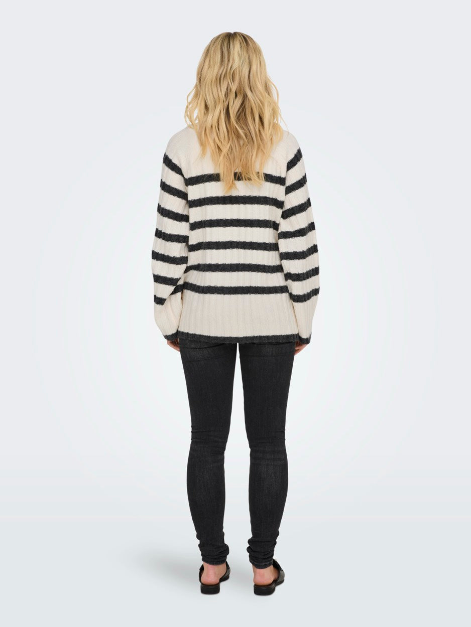 Jdymiley L/s Long Stripe Pullov Knt - Ecru Dessin