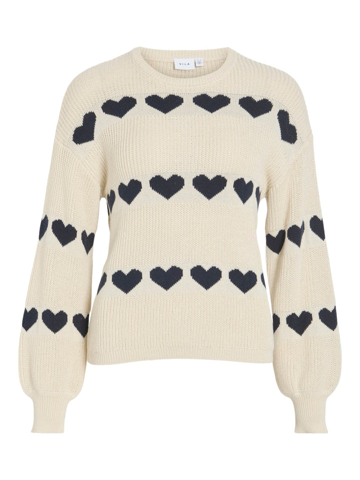 Vijamilla L/s O-neck Jacquard Knit Top/r - Ecru Dessin
