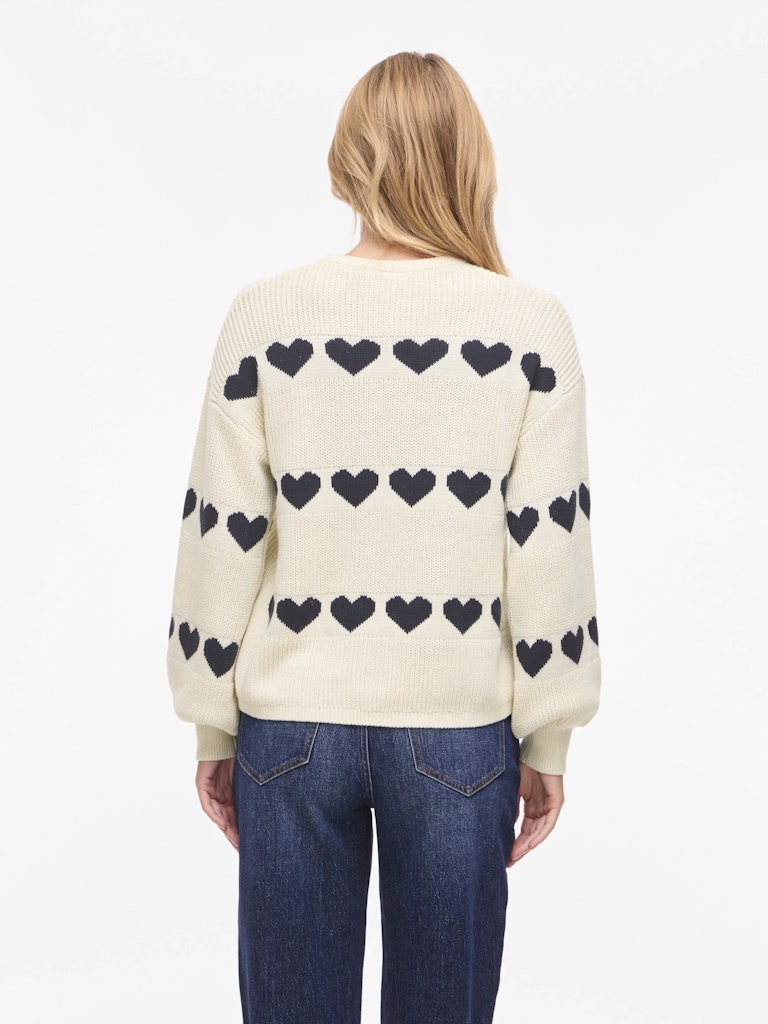 Vijamilla L/s O-neck Jacquard Knit Top/r - Ecru Dessin
