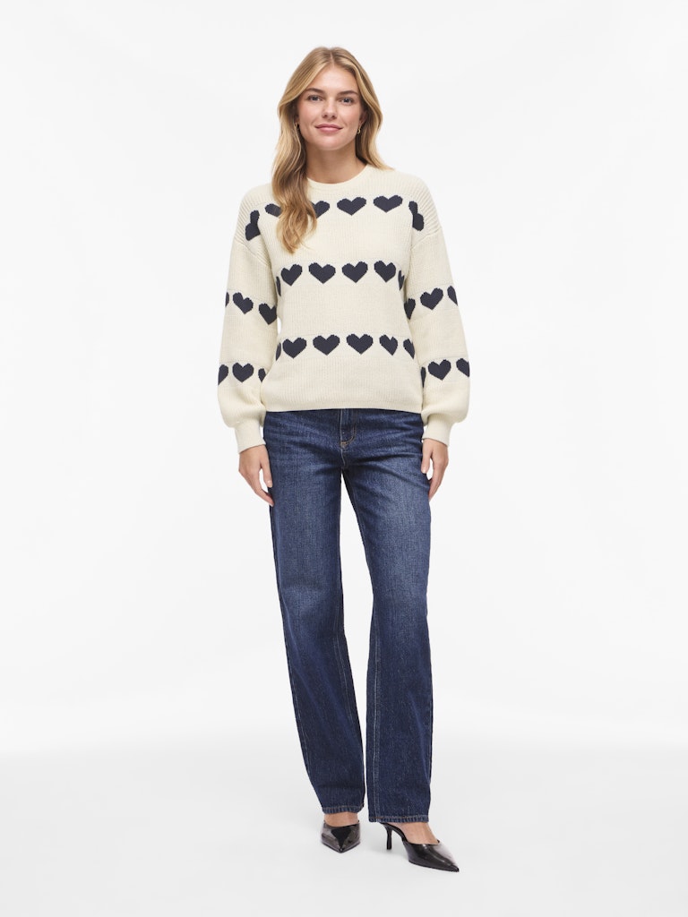 Vijamilla L/s O-neck Jacquard Knit Top/r - Ecru Dessin