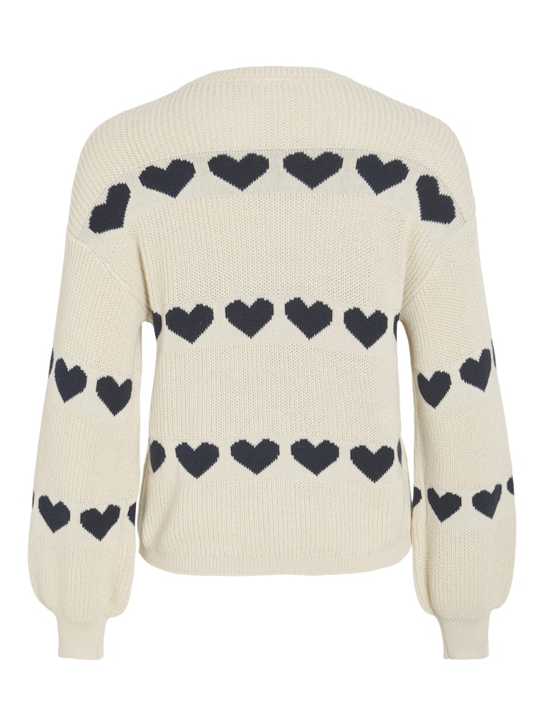 Vijamilla L/s O-neck Jacquard Knit Top/r - Ecru Dessin