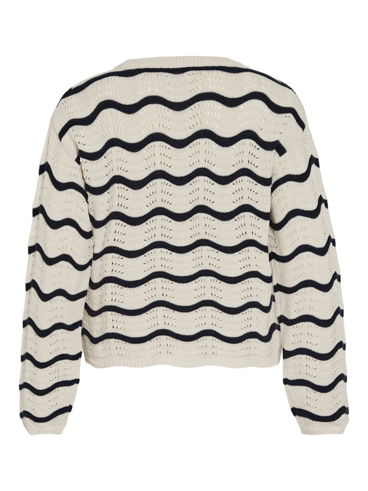 Viwave O-neck Ls Pointelle Knit Top-noos - Ecru Dessin