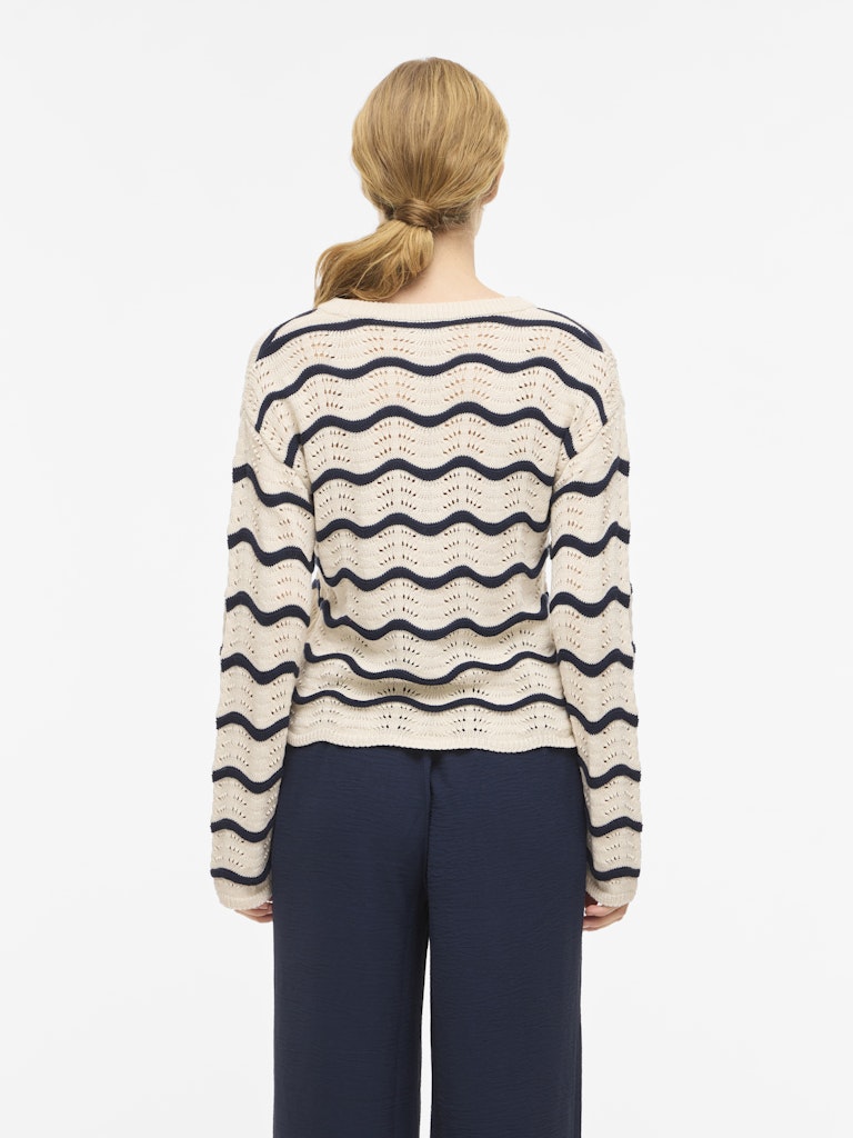 Viwave O-neck Ls Pointelle Knit Top-noos - Ecru Dessin