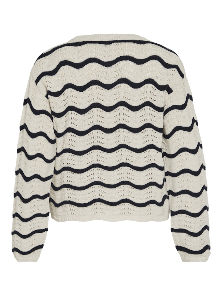 Viwave O-neck Ls Pointelle Knit Top-noos - Ecru Dessin