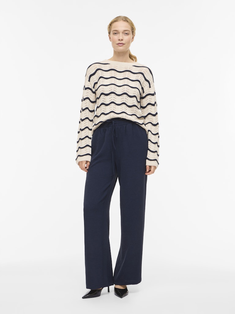 Viwave O-neck Ls Pointelle Knit Top-noos - Ecru Dessin