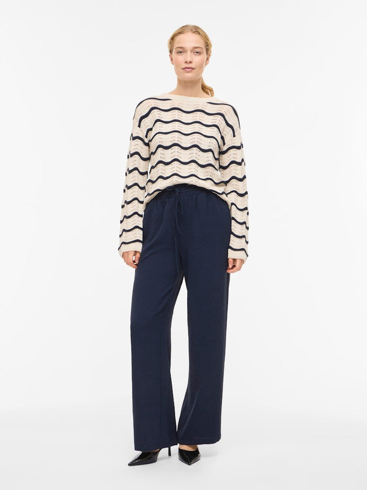 Viwave O-neck Ls Pointelle Knit Top-noos - Ecru Dessin