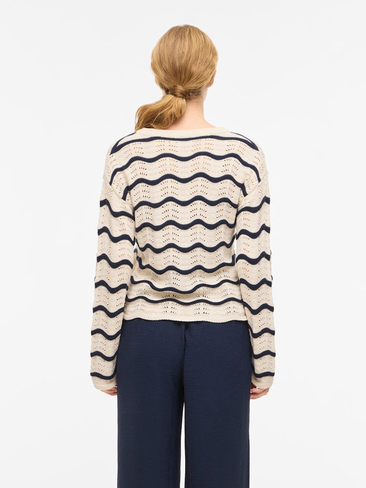 Viwave O-neck Ls Pointelle Knit Top-noos - Ecru Dessin