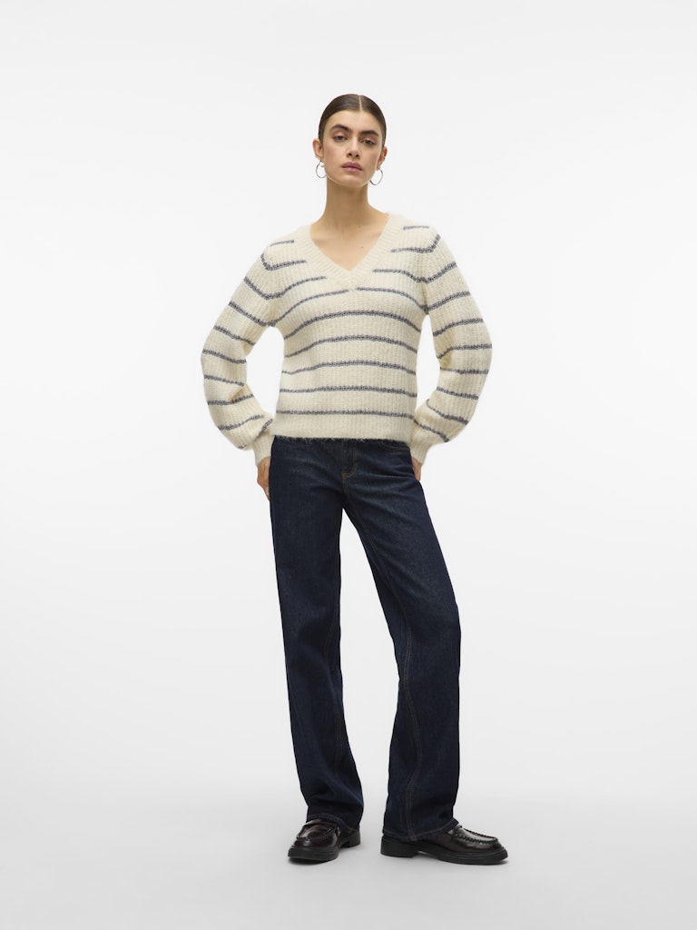 Vmawesome Shine Ls V-nck Stripe Pull Boo - Ecru Dessin