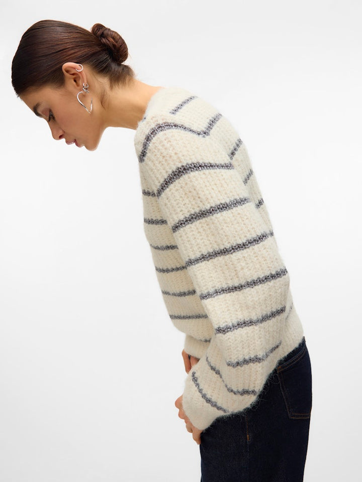Vmawesome Shine Ls V-nck Stripe Pull Boo - Ecru Dessin