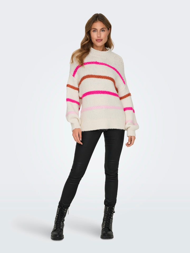 Onlmy Ls Stripe High Neck Knt - Ecru Dessin