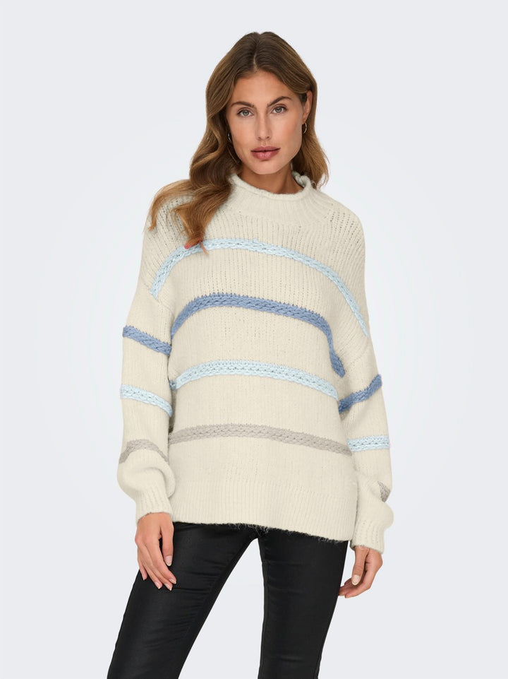 Onlmy Ls Stripe High Neck Knt - Ecru Dessin