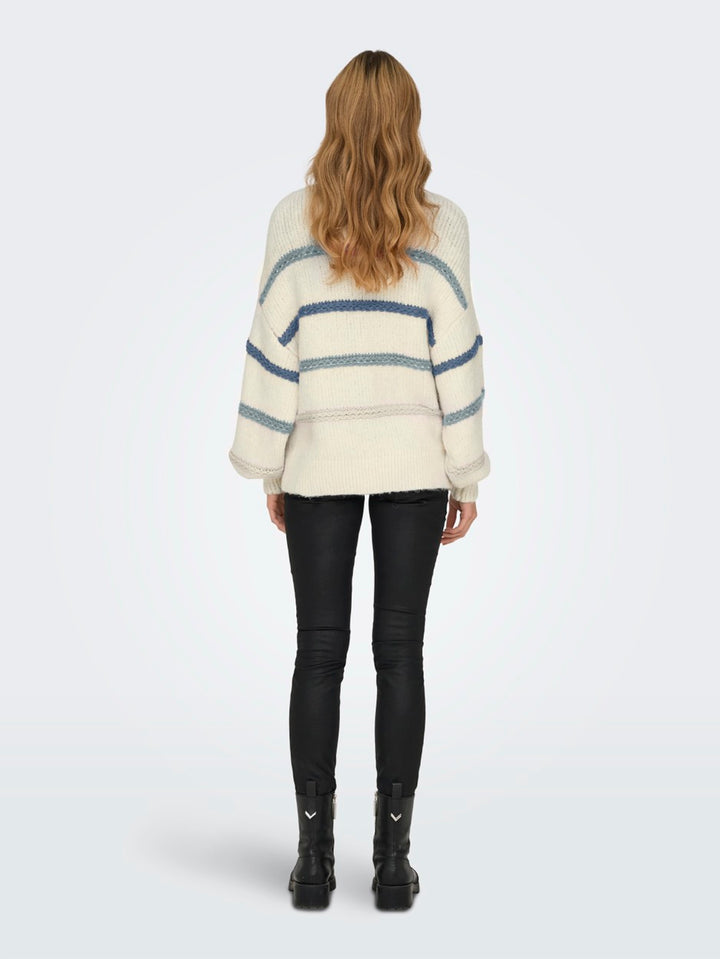 Onlmy Ls Stripe High Neck Knt - Ecru Dessin