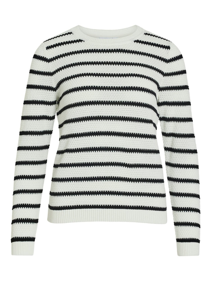 Vidalo O-neck L/s Stripe Knit Top- - Wit Dessin