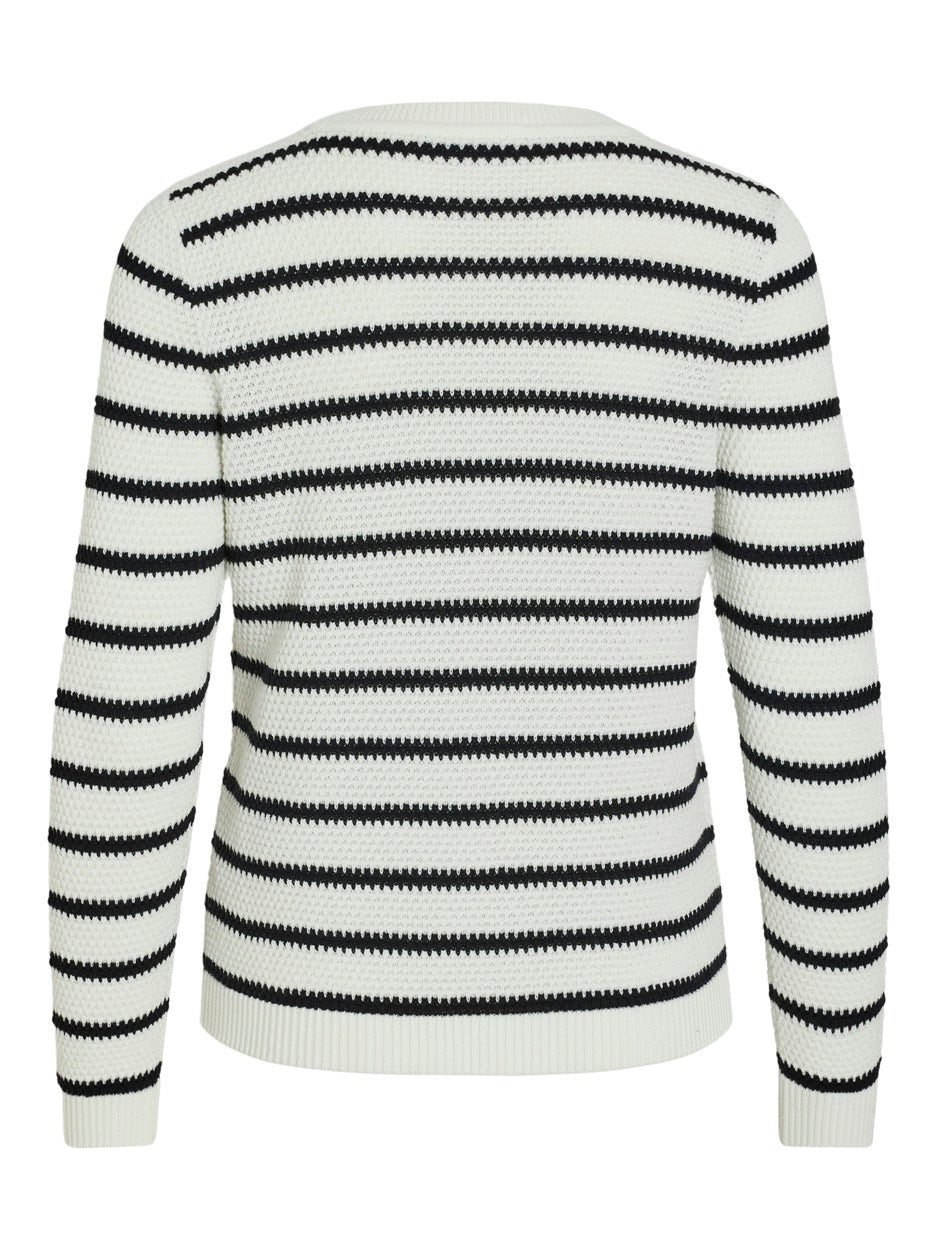 Vidalo O-neck L/s Stripe Knit Top- - Wit Dessin