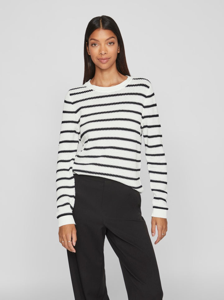 Vidalo O-neck L/s Stripe Knit Top- - Wit Dessin