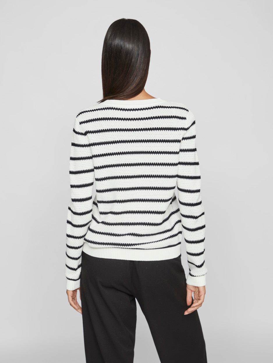 Vidalo O-neck L/s Stripe Knit Top- - Wit Dessin