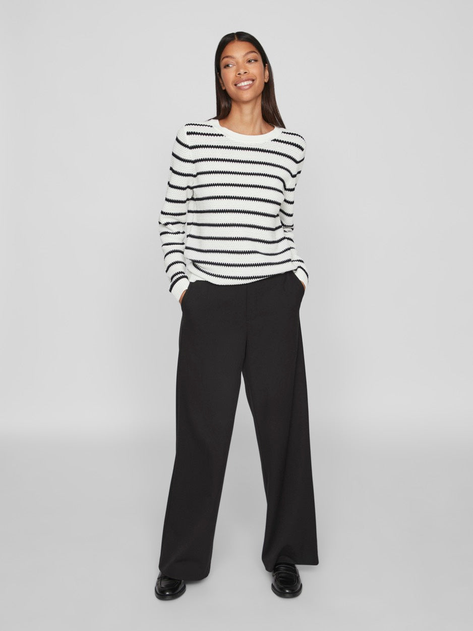 Vidalo O-neck L/s Stripe Knit Top- - Wit Dessin