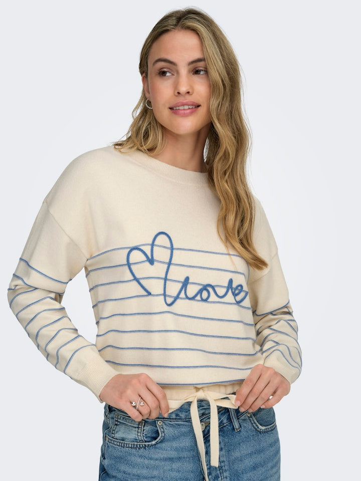 Onlsigne Life Ls Text Detai Oneck Cc Knt - Ecru Dessin