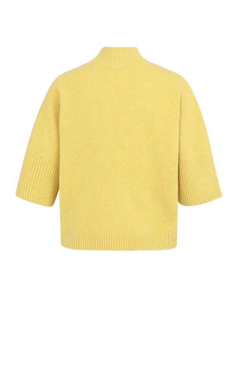 Trui Met Geribde Driekwart Mou - Geel