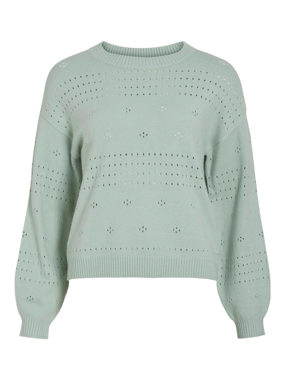 Viril L/s O-neck Pointelle Knit Top - Mint