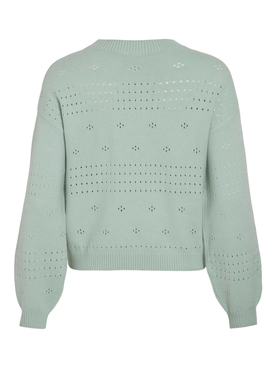 Viril L/s O-neck Pointelle Knit Top - Mint