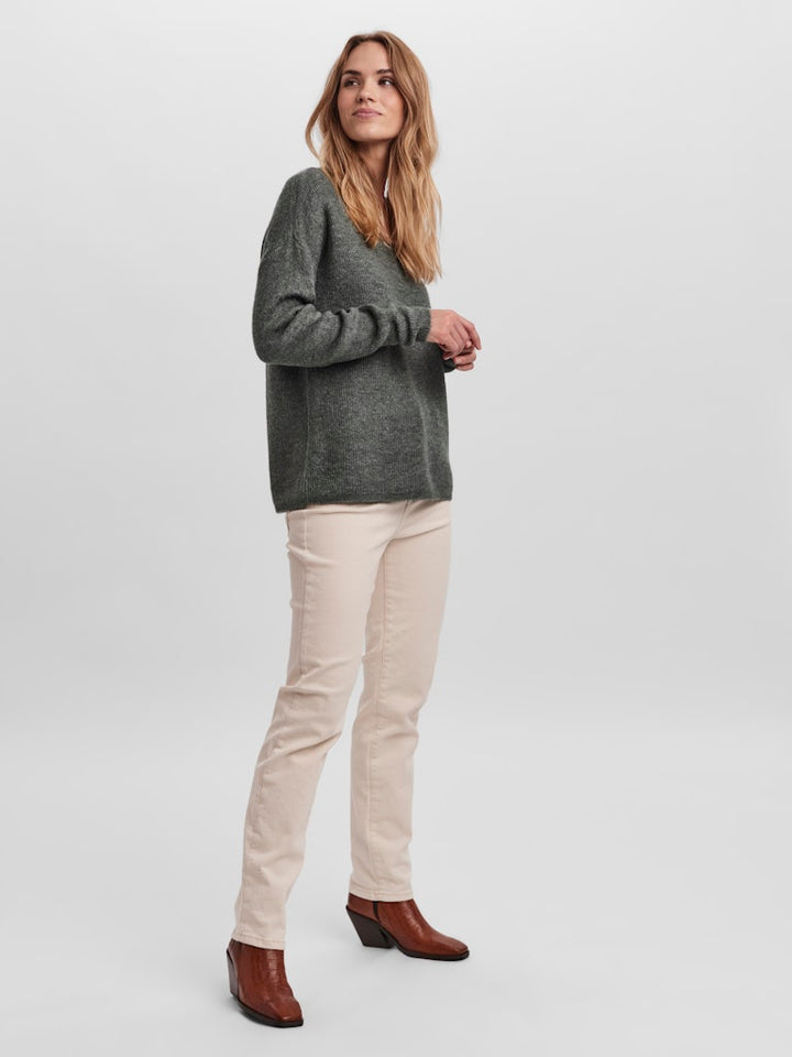 Vmcrewlefile Ls V-neck Blouse Noos - Olijf