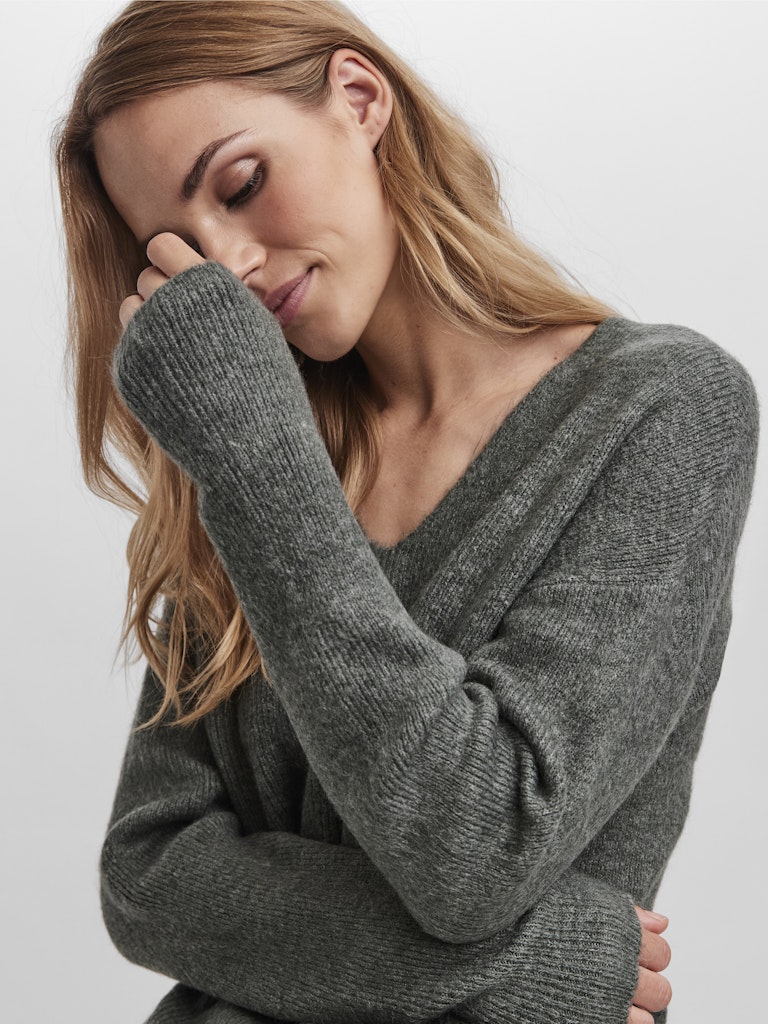 Vmcrewlefile Ls V-neck Blouse Noos - Olijf