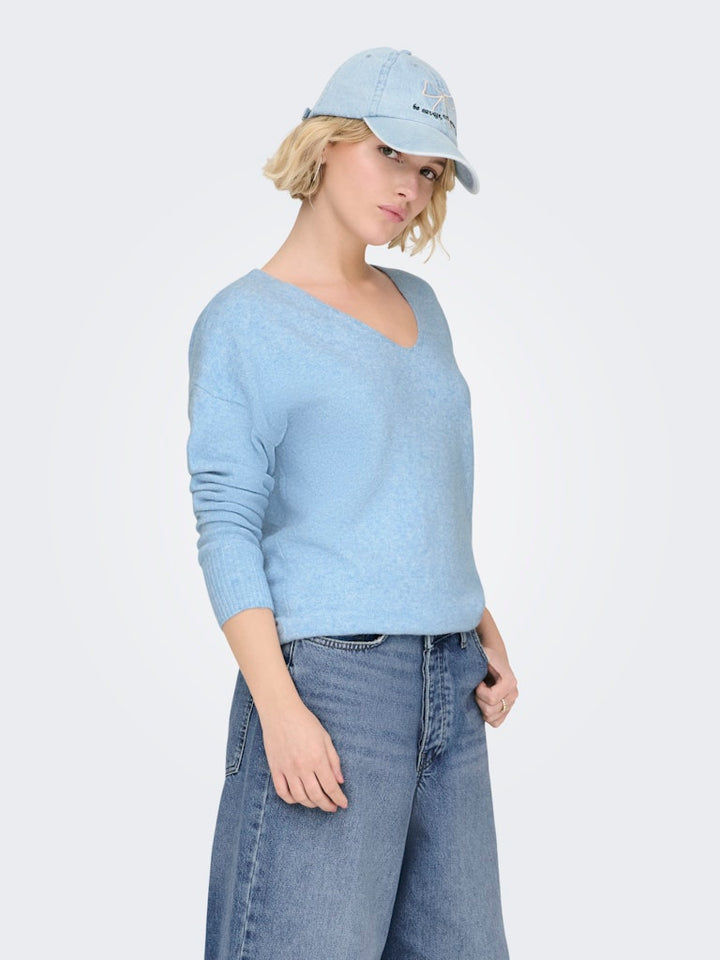 Onlrica L/s V-neck Pullo Knt Noos - Lichtblauw