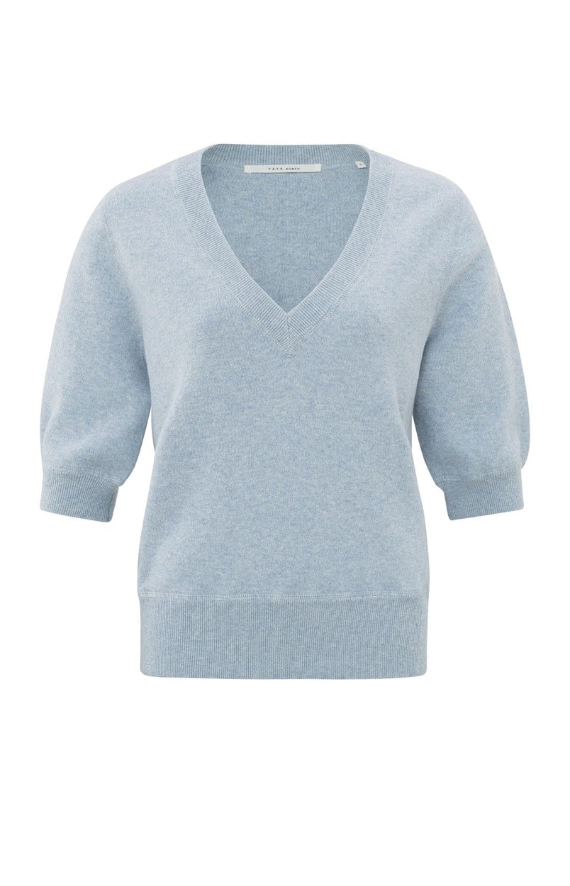 V-neck Sweater With Stitch Det - Lichtblauw
