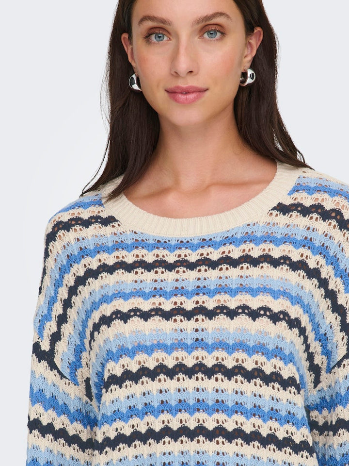 Onlasa Ls O-neck Knt Nca - Blauw Dessin