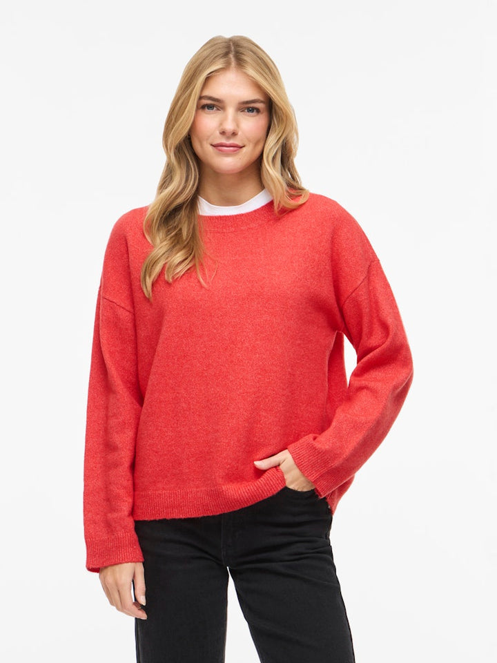 Viliga L/s O-neck Knit Top - Noos - Framboos