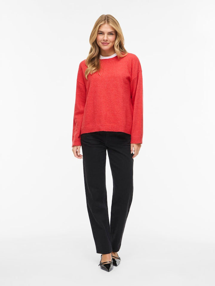 Viliga L/s O-neck Knit Top - Noos - Framboos