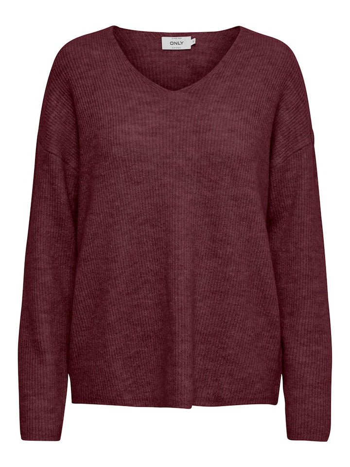 Onlcamilla V-neck L/s Pullover Knt Noos - Bordeaux