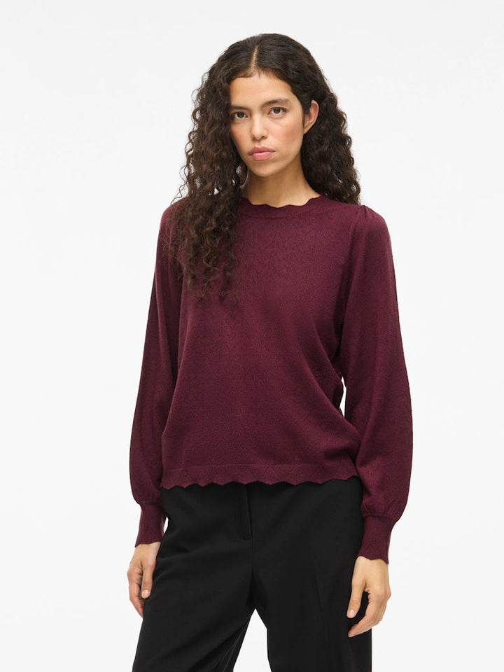 Viemi O-neck L/s Knit Top/tes - Bordeaux