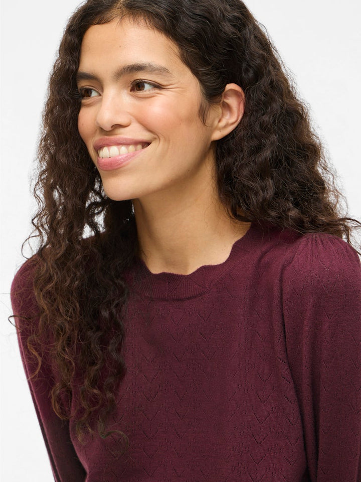 Viemi O-neck L/s Knit Top/tes - Bordeaux