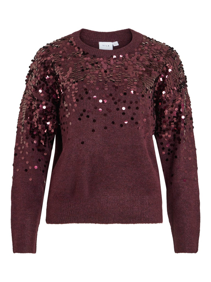 Visiquin O-neck L/s Glitter Knit Top - Bordeaux