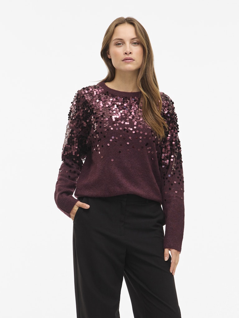Visiquin O-neck L/s Glitter Knit Top - Bordeaux