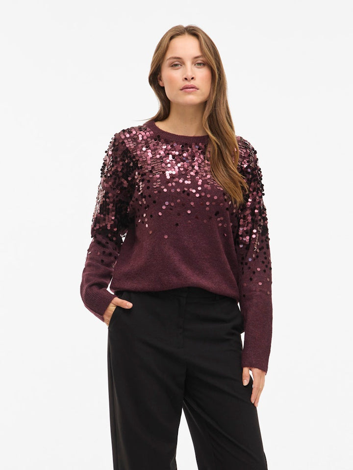 Visiquin O-neck L/s Glitter Knit Top - Bordeaux
