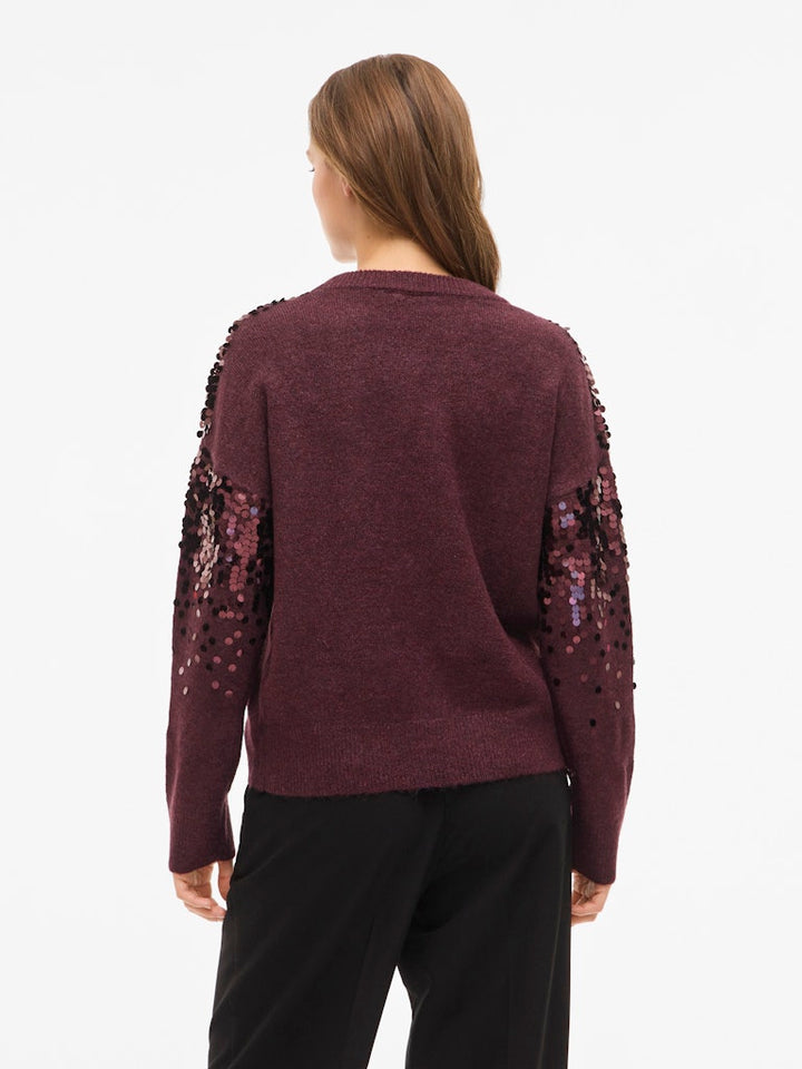Visiquin O-neck L/s Glitter Knit Top - Bordeaux