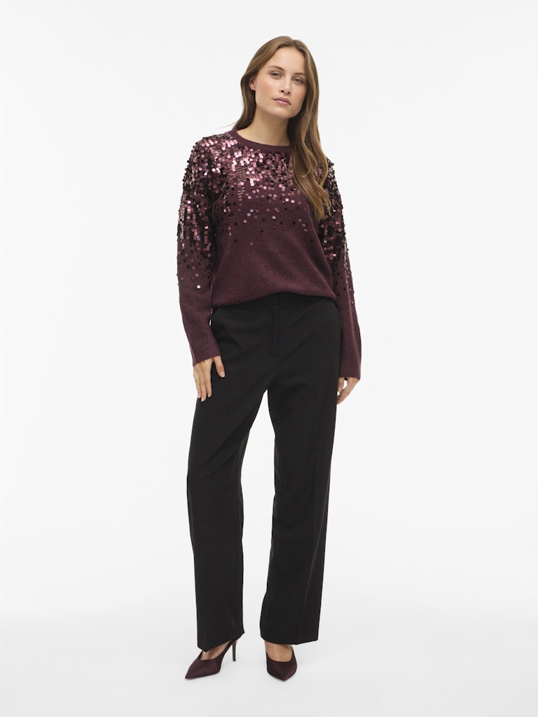 Visiquin O-neck L/s Glitter Knit Top - Bordeaux