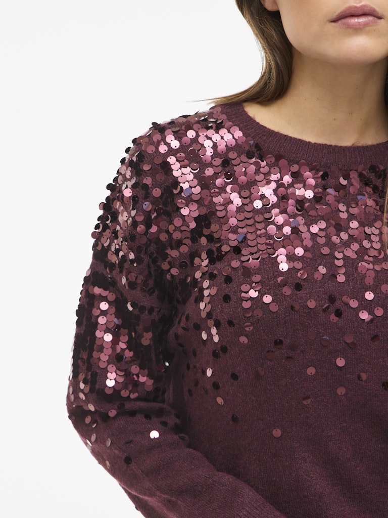 Visiquin O-neck L/s Glitter Knit Top - Bordeaux