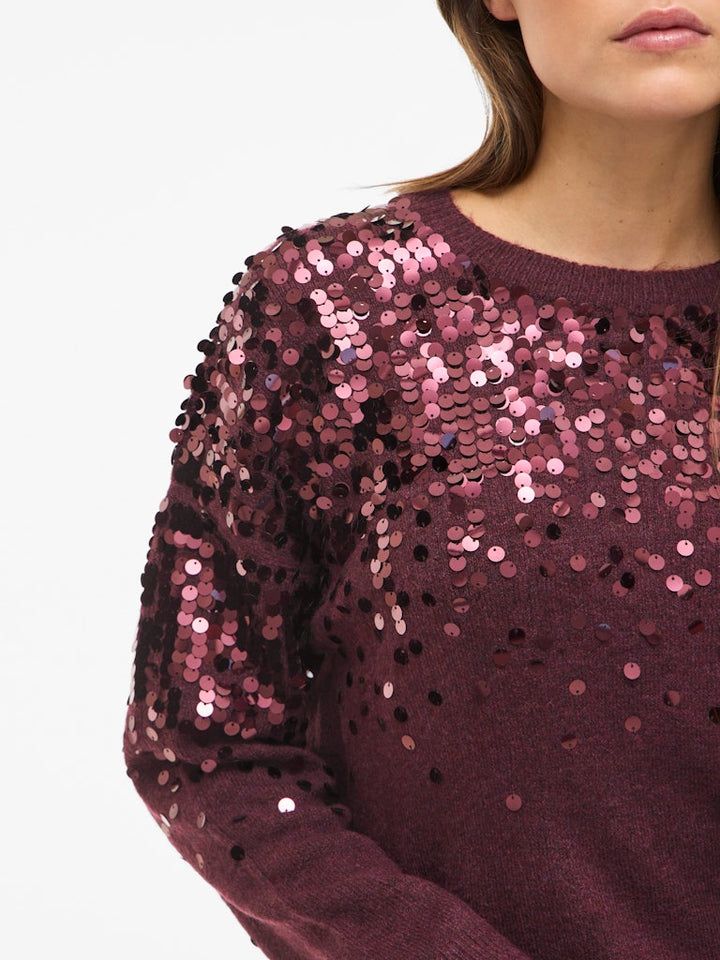Visiquin O-neck L/s Glitter Knit Top - Bordeaux